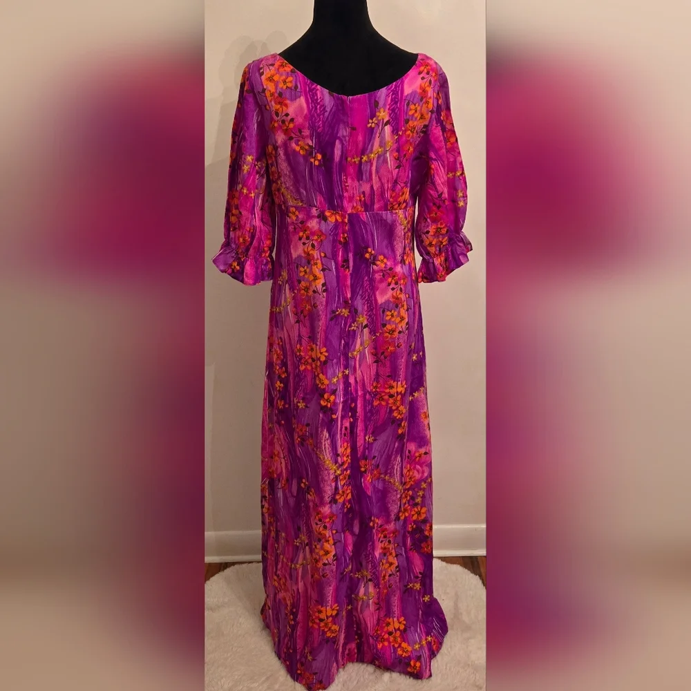 Vintage Fashions By Myra Womens 60s 70s Tropical Print Maxi Hawaiian Dress - Picture 2 of 10